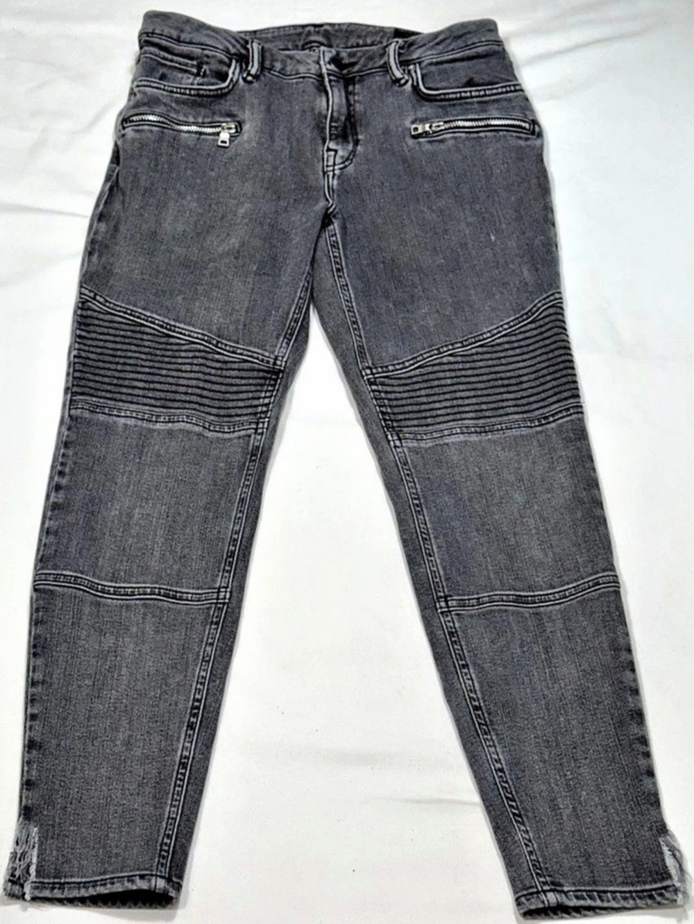 AllSaints Biker Jeans Women’s 29 Washed Black Moto Ribbed Skinny  O106